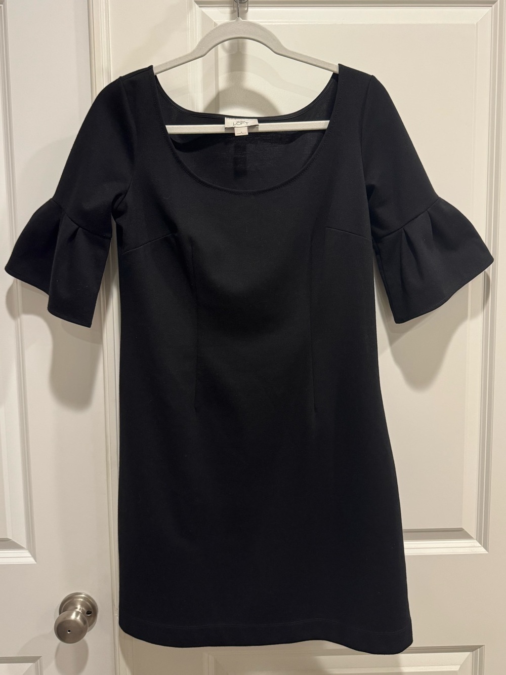 LOFT Black Scoop Neck Mini Dress with Mid Flare Sleeves
